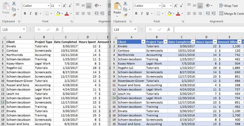 Tabel format excel